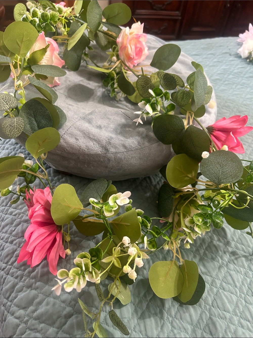 Pink & Green Faux Floral Wreath